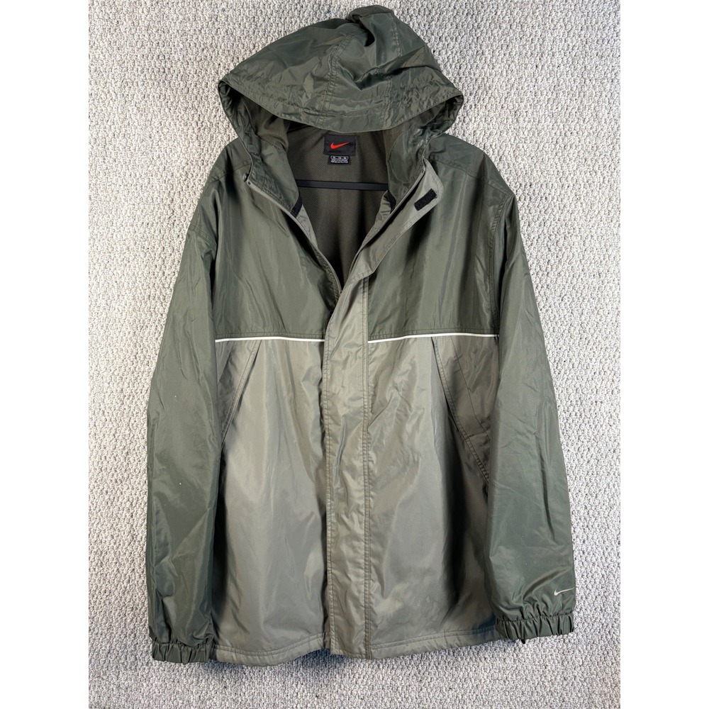 Vintage 90s Nike Windbreaker Jacket Mens XXL Olive Green Hooded Full Zip Mesh
